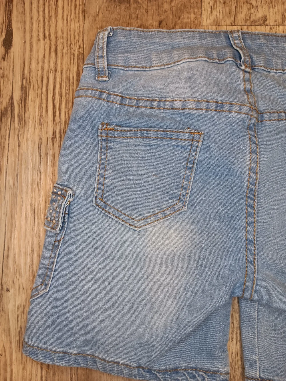 Girls Light Blue Denim Cargo Shorts with Studded Flap Pockets
